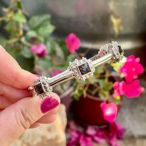 Silver and Black/Brown stone bangle bracelet